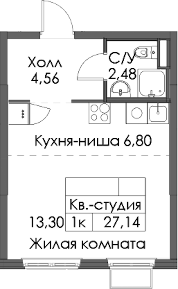 Квартира студия 27.14 м², 10/12 эт., ЖК «Таллинский парк»